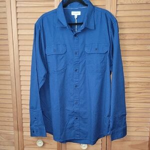 NWT Free Assembly 2XL Blue Linen Blend Shirt Men’s Button Up Lightweight Casual